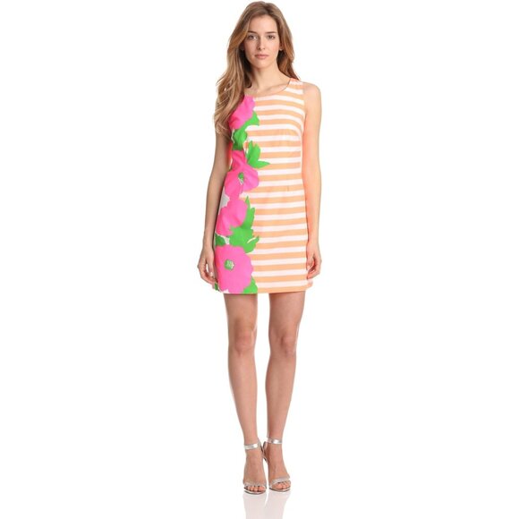 Lilly Pulitzer Sleeveless Delia Dress Sz 4 Sunrise Orange Wild Flowers Sweet Tea - Picture 1 of 7